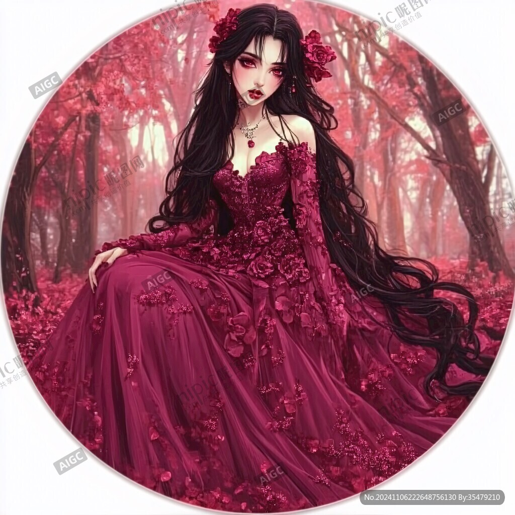 红裙少女戴花女孩