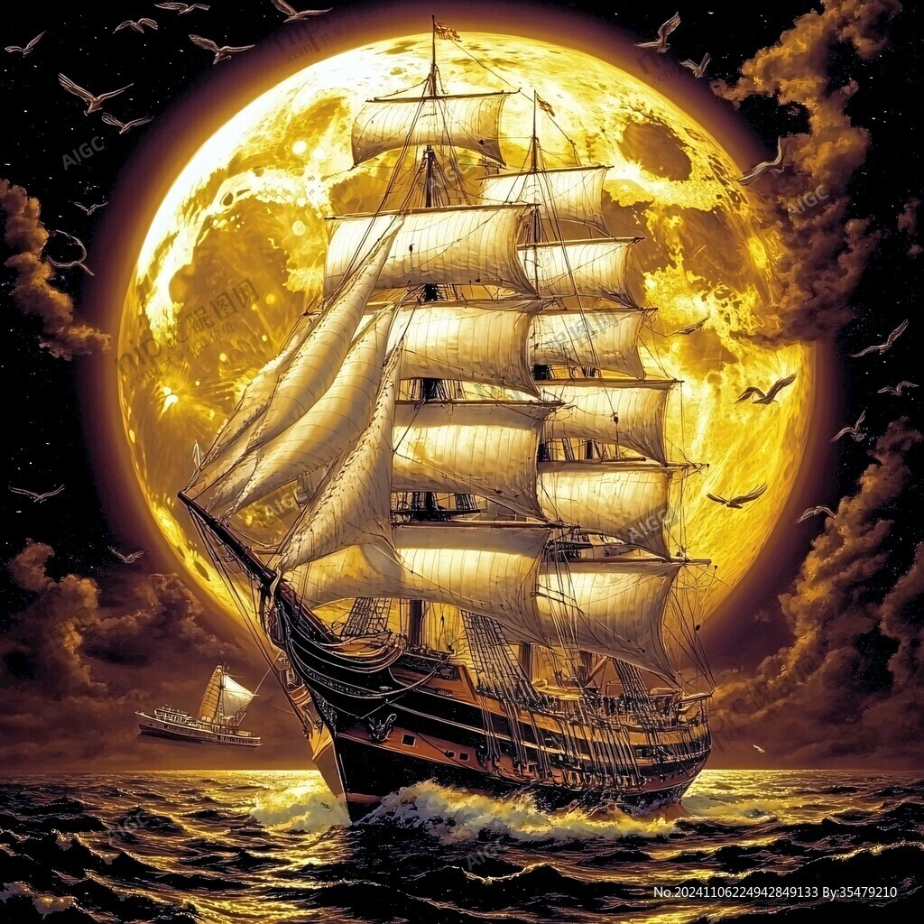 海洋大海月光帆船