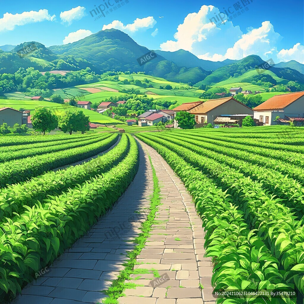 茶园风光插画