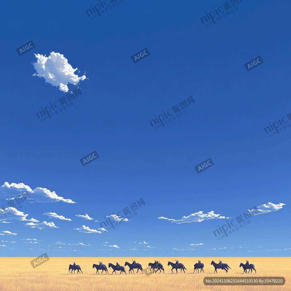 骏马蓝天白云背景图