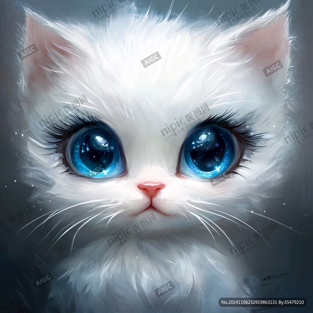 手绘大眼萌猫咪装饰画