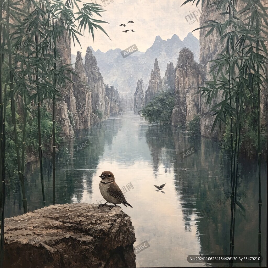 油画迎客松