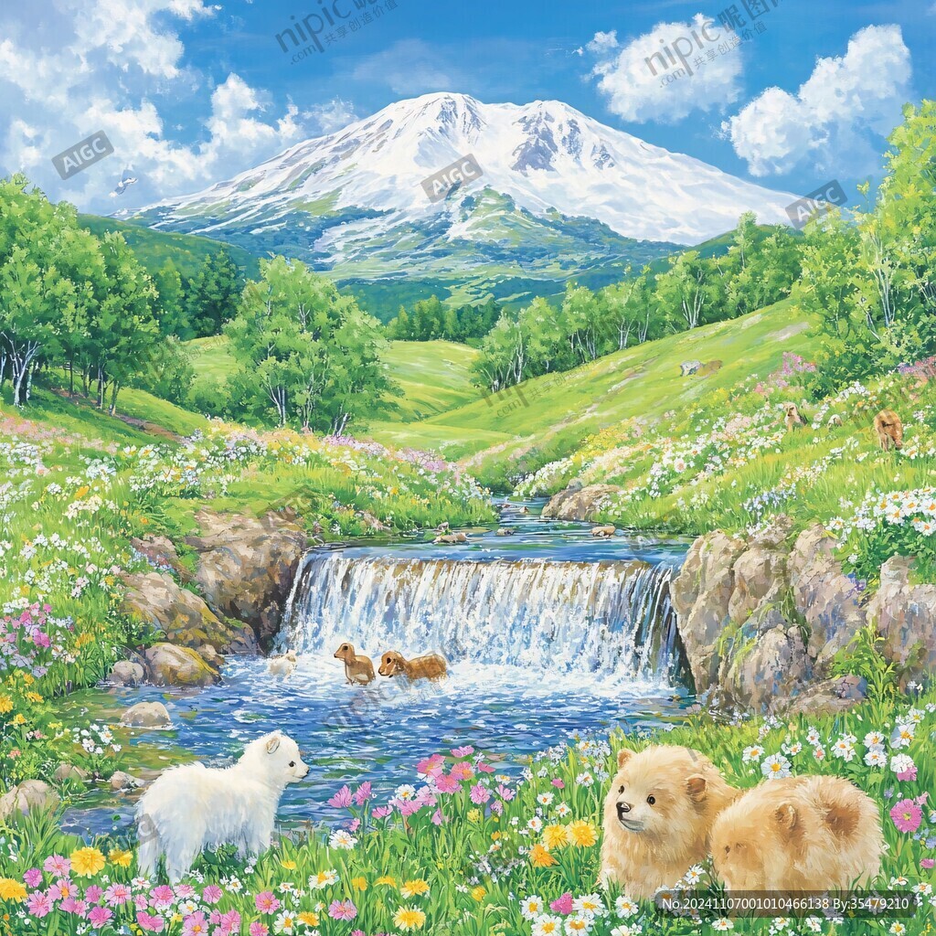 动物风景油画