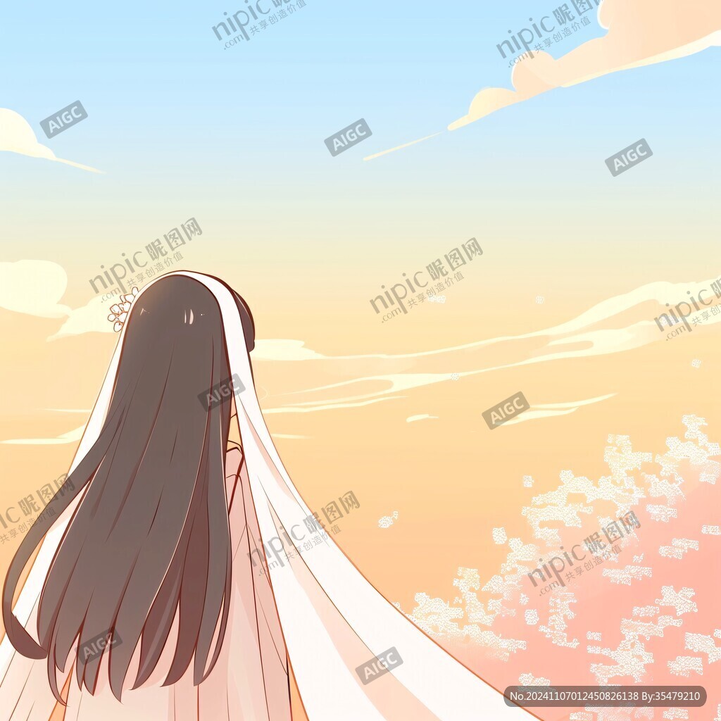 樱花少女背影