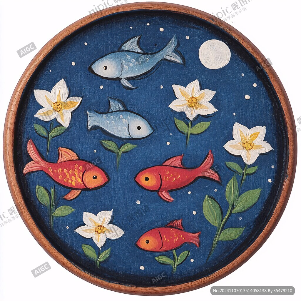 风水鱼圆形画