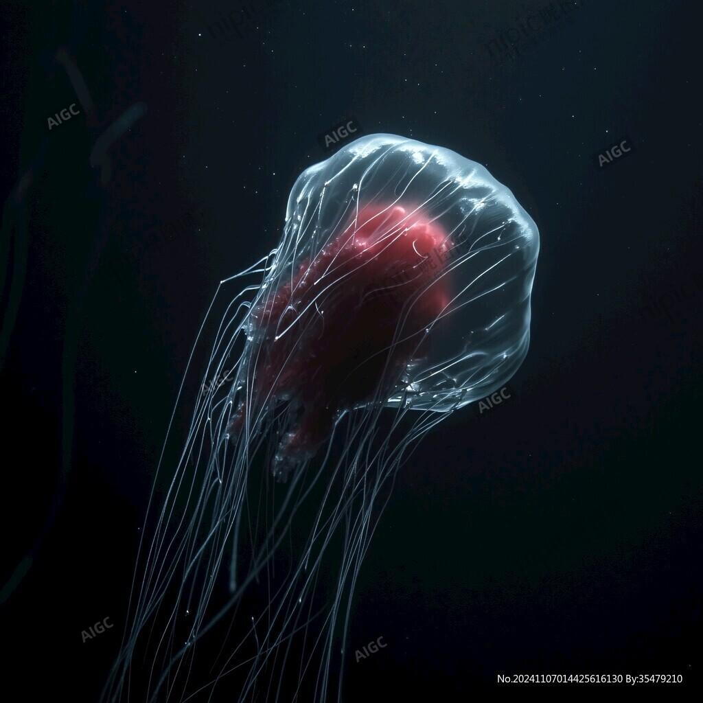 水母游动海洋生物