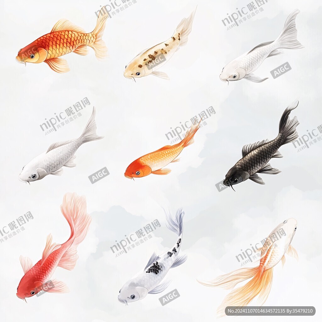 手绘九鱼图