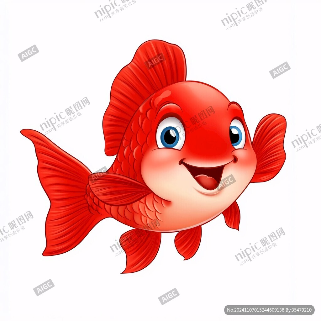 卡通小鲤鱼做邀请动作
