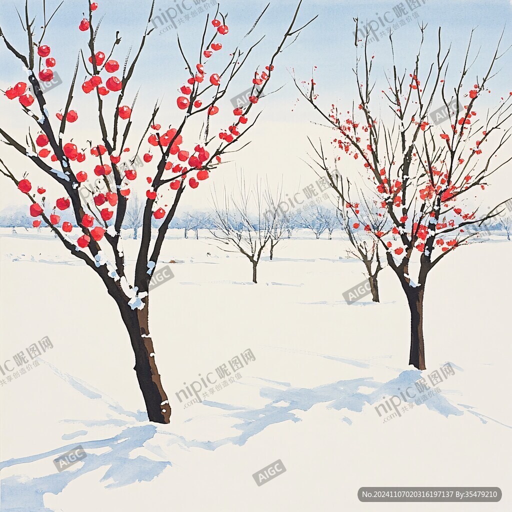 冰雪红梅插画
