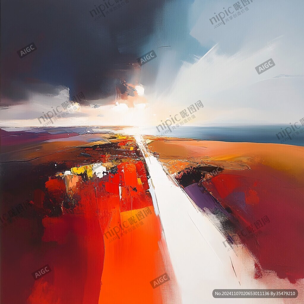 日落手绘油画