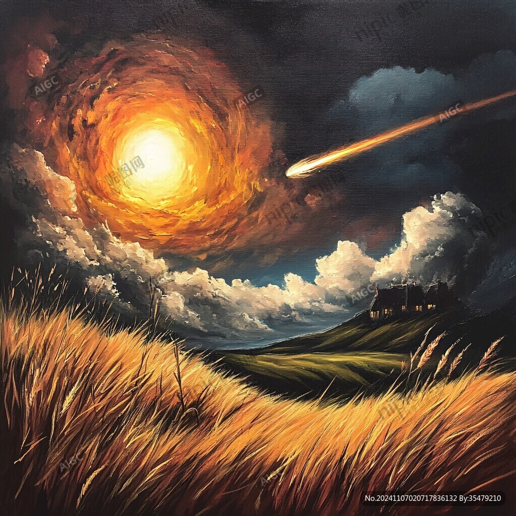 日落手绘油画