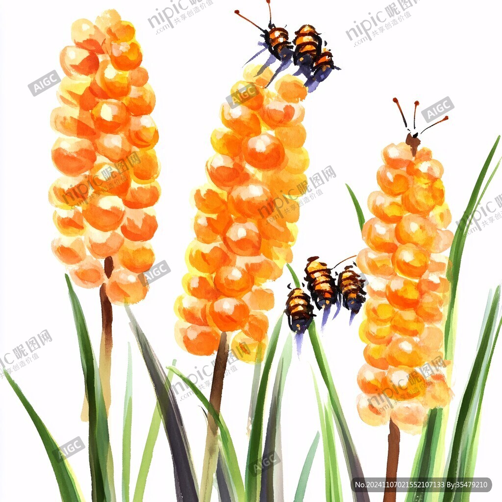 手绘采蜜插画