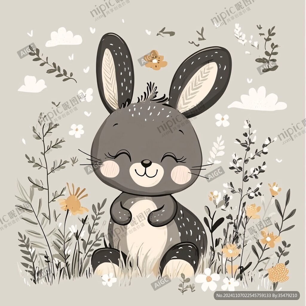 手绘草地兔子插画