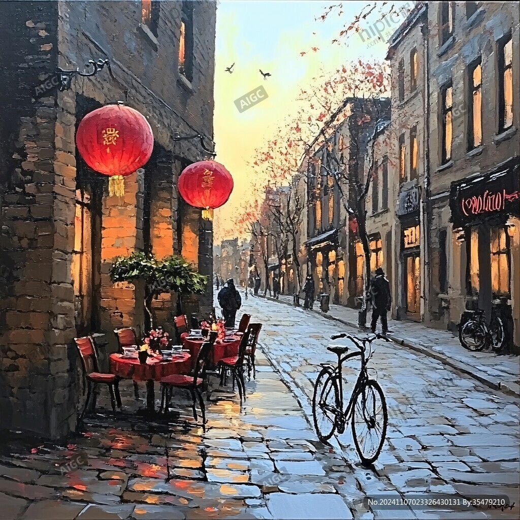 油画古街巷