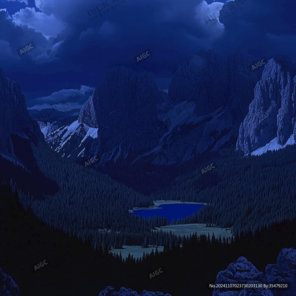 蓝调山水风景