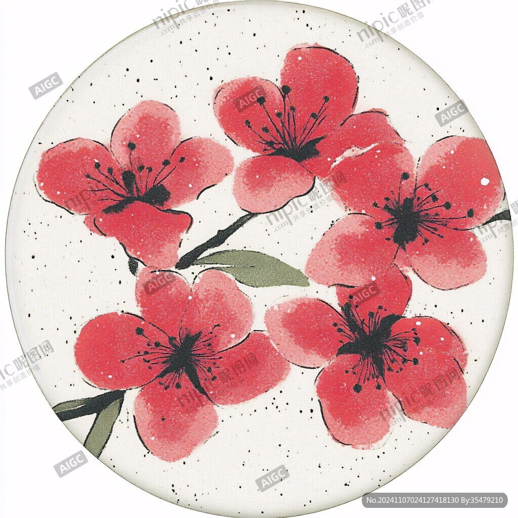 桃花圆形装饰画