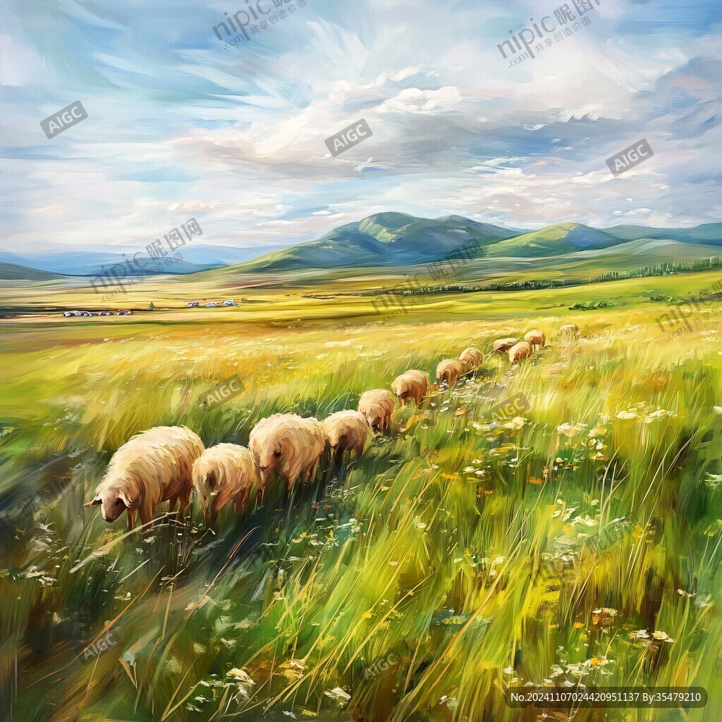 草原羊群插画