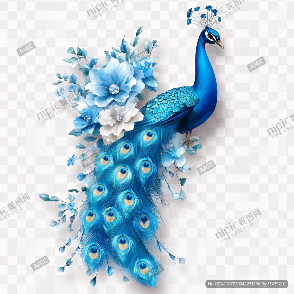 手绘蓝孔雀