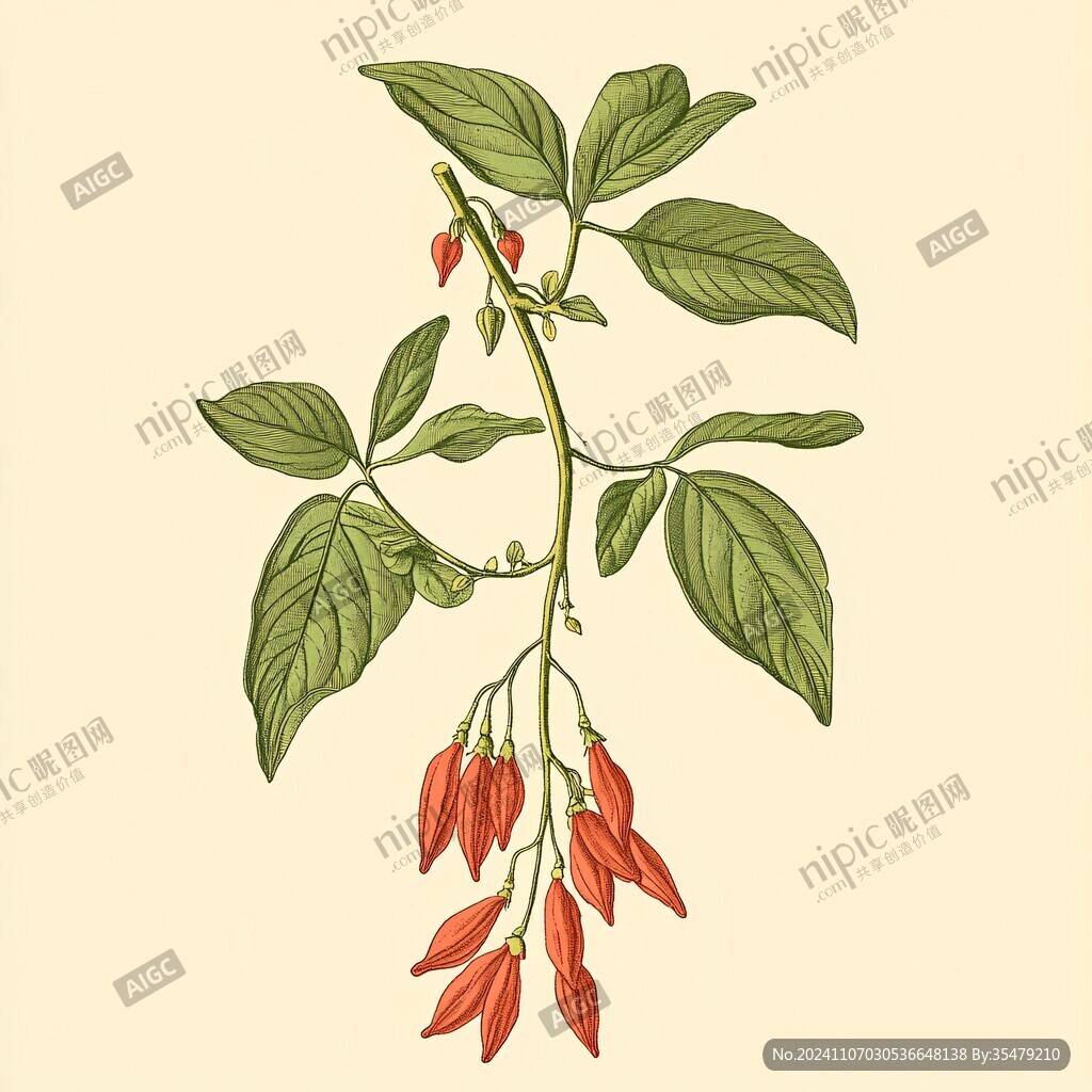 手绘枸杞植物