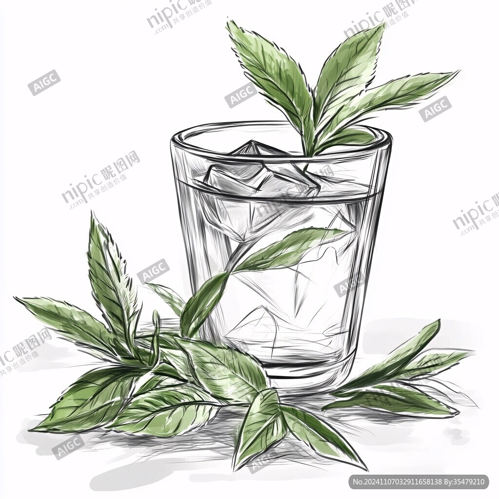 高清手绘薄荷