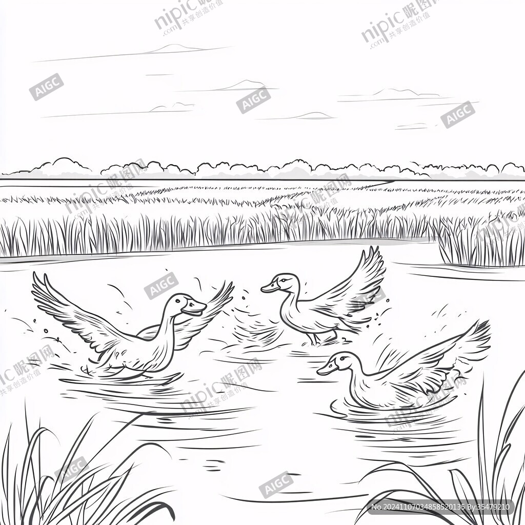土麻鸭线描插画