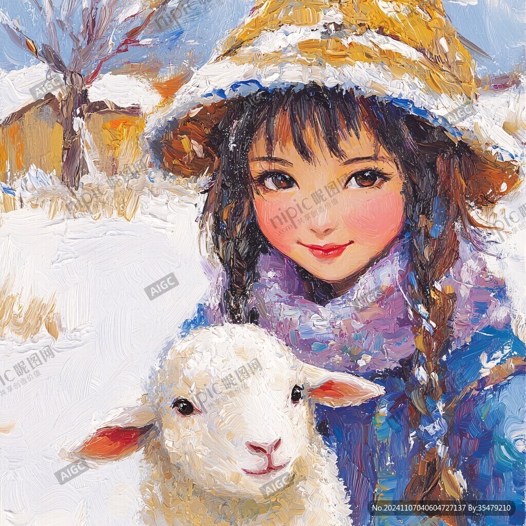 抱小羊的少女