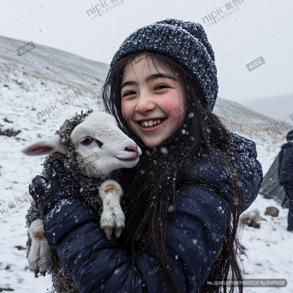 抱小羊的少女