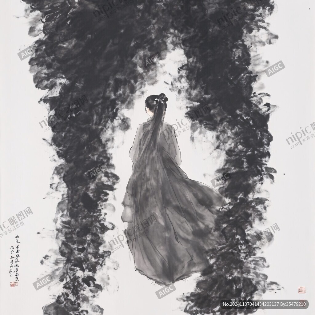 仙女美女水墨挂画