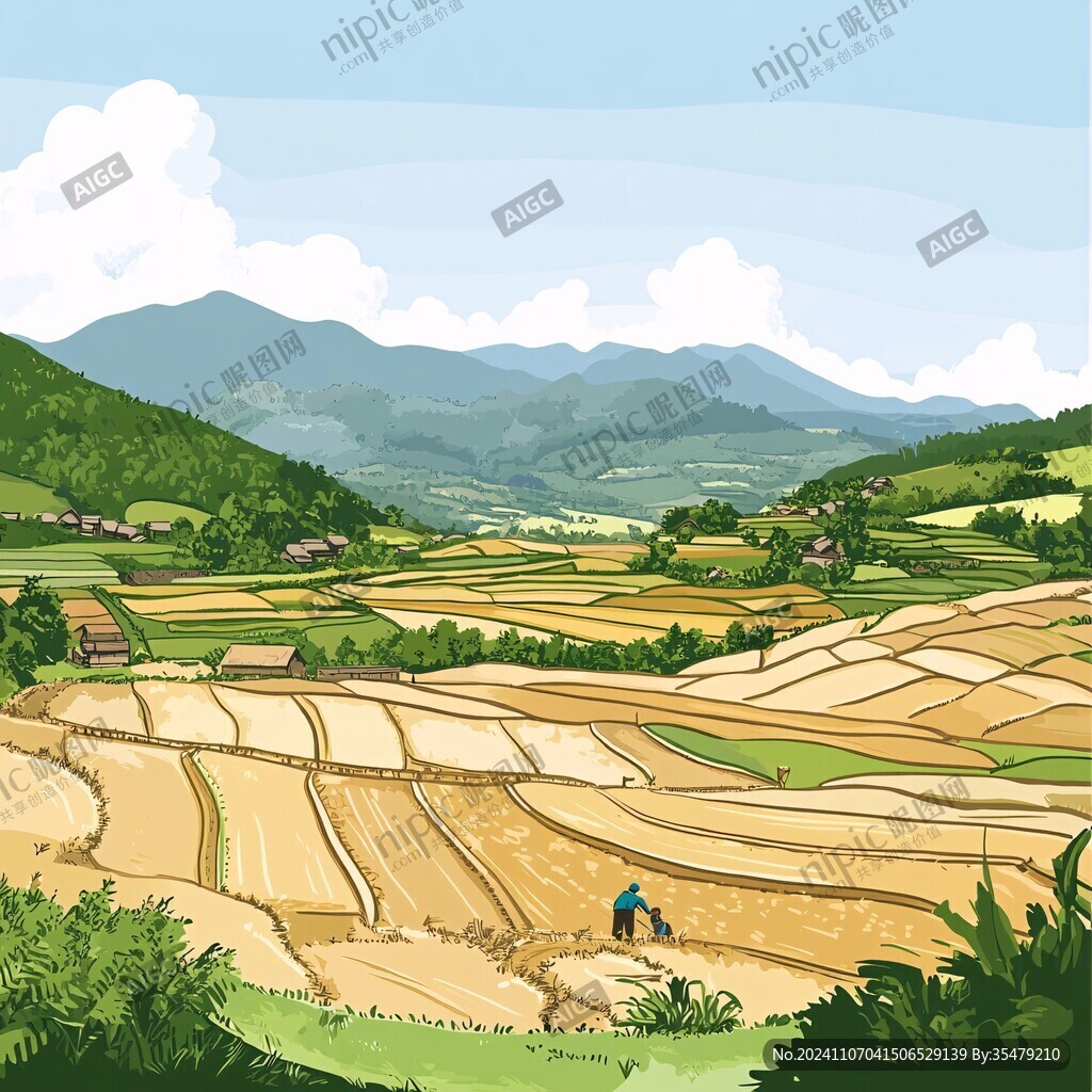 农村田野插画