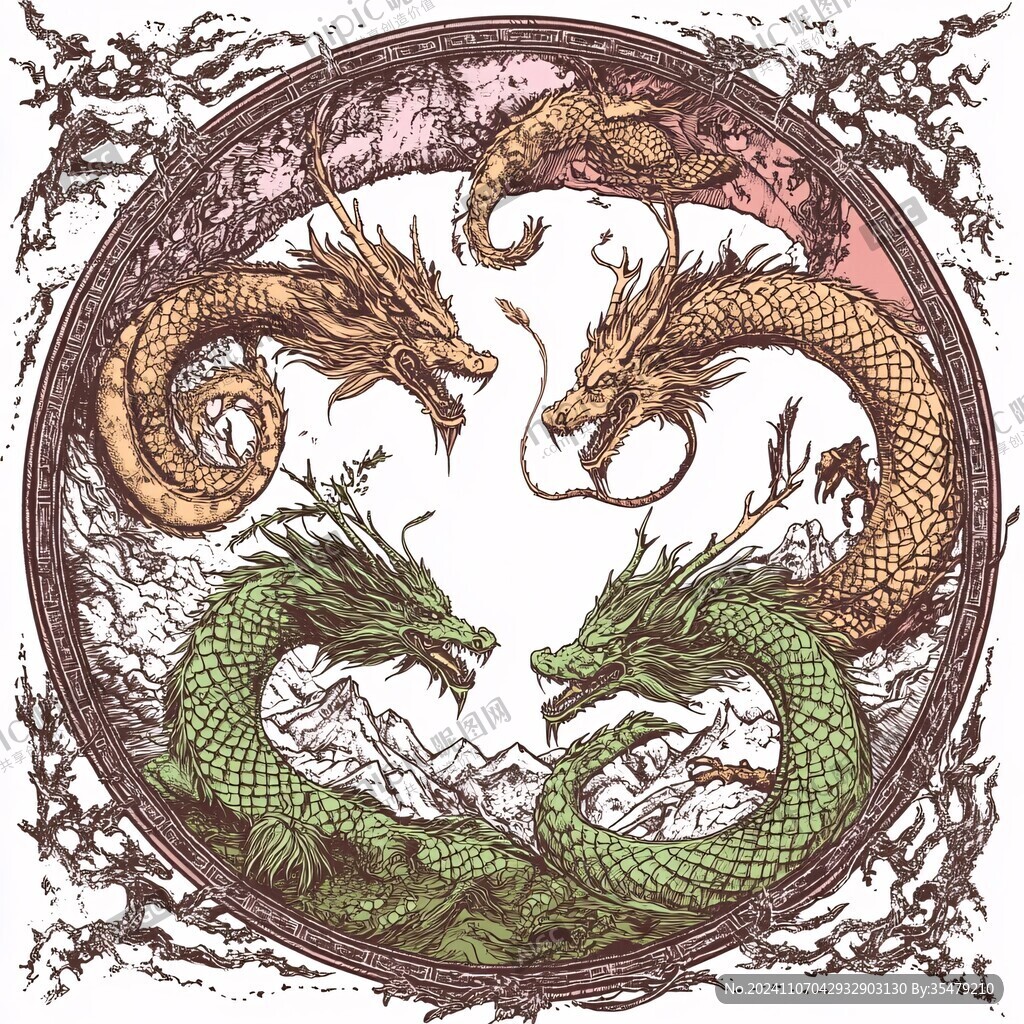 手绘双龙插画