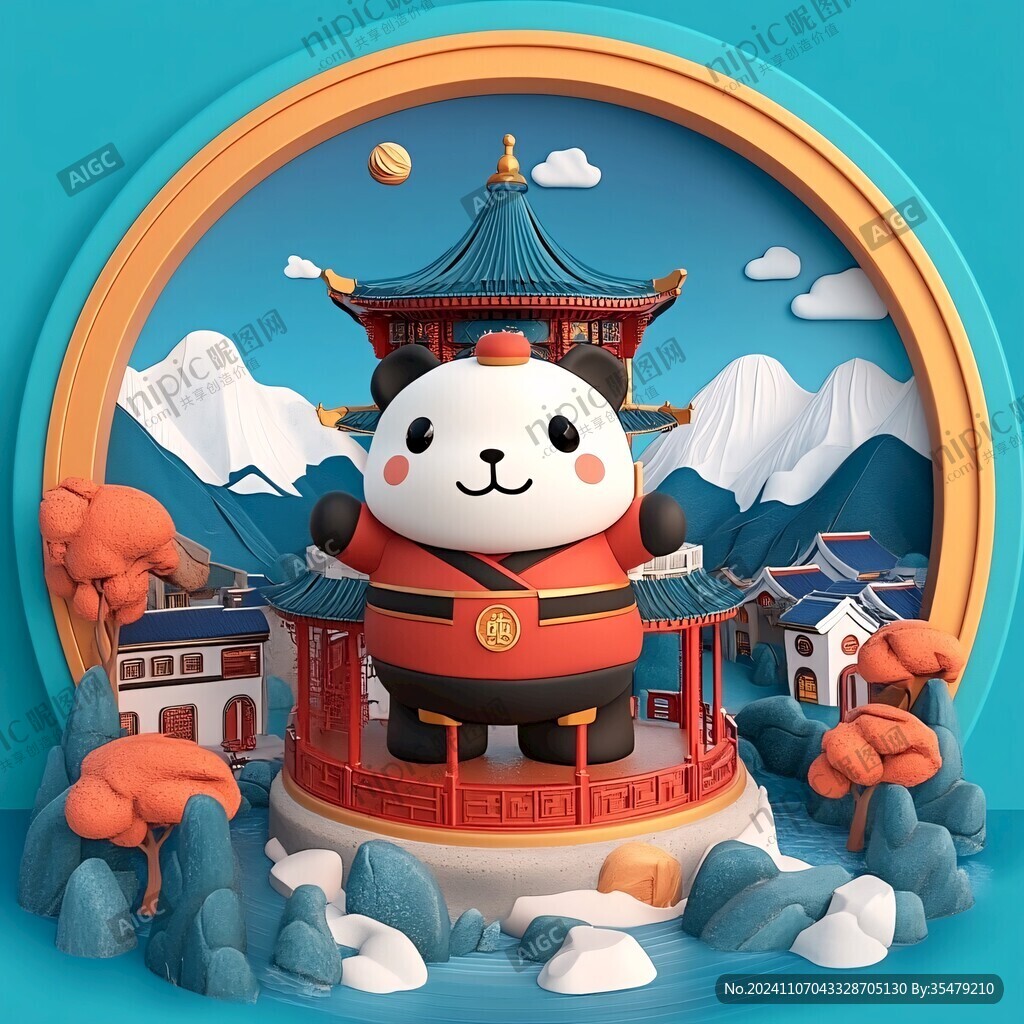 熊猫财神文创插画