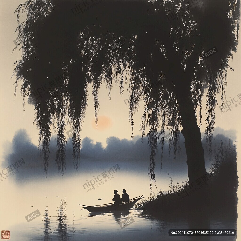 渔舟唱晚画