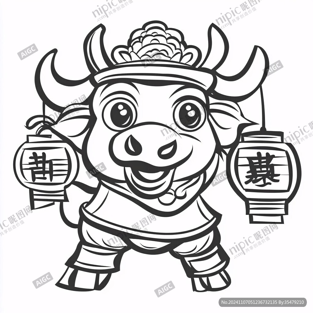 牛年大吉线稿