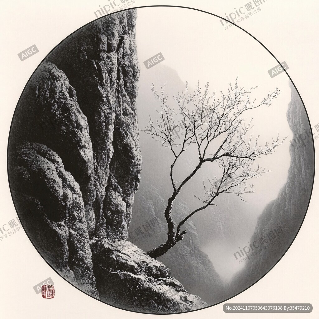 禅意山水圆形框画