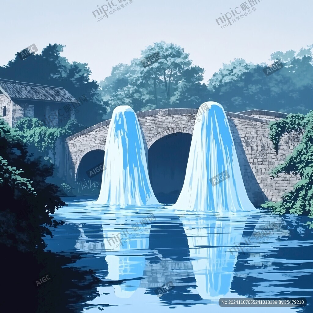 小桥流水插画