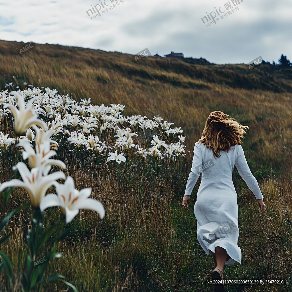 花丛女人背影