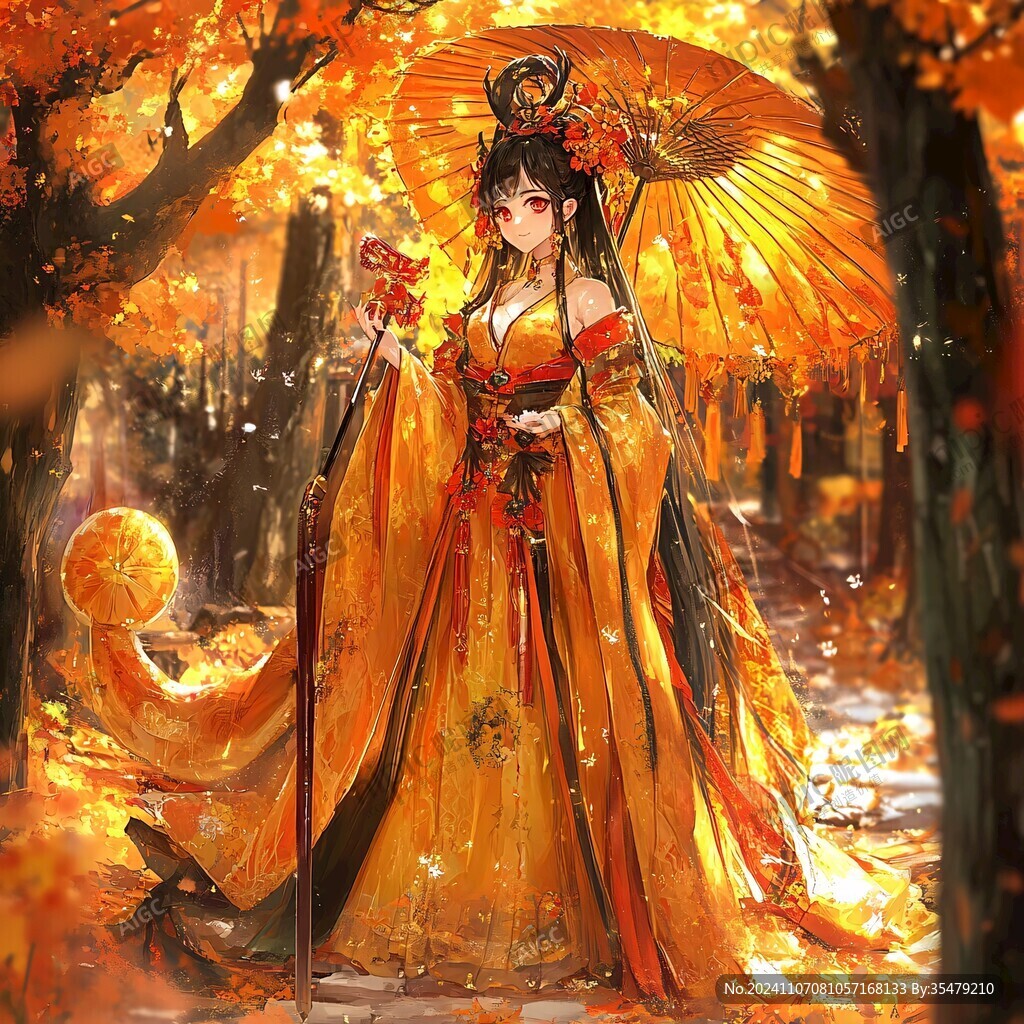 拿伞的宫廷少女