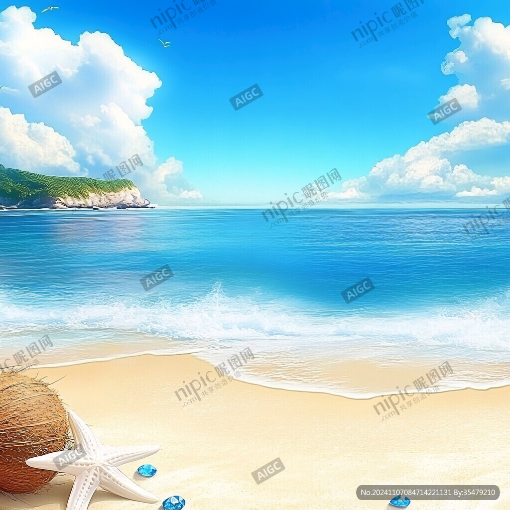 手绘蓝天大海