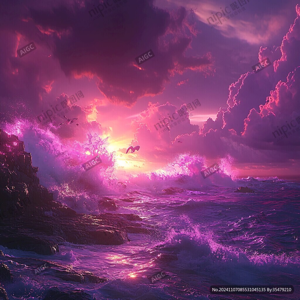 粉红色超现实海景