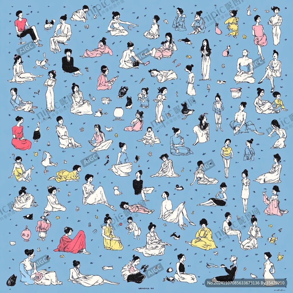 坐姿人物插画
