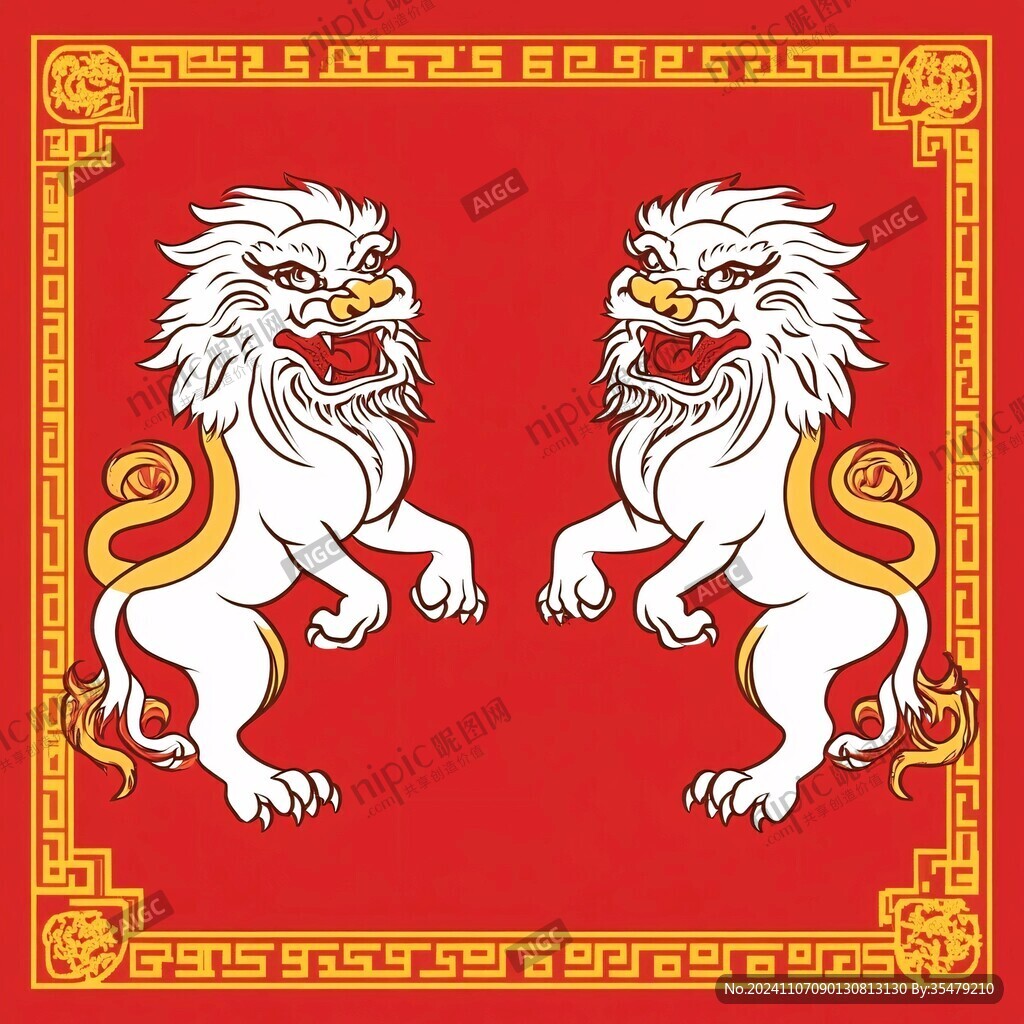 双狮献寿剪影图案