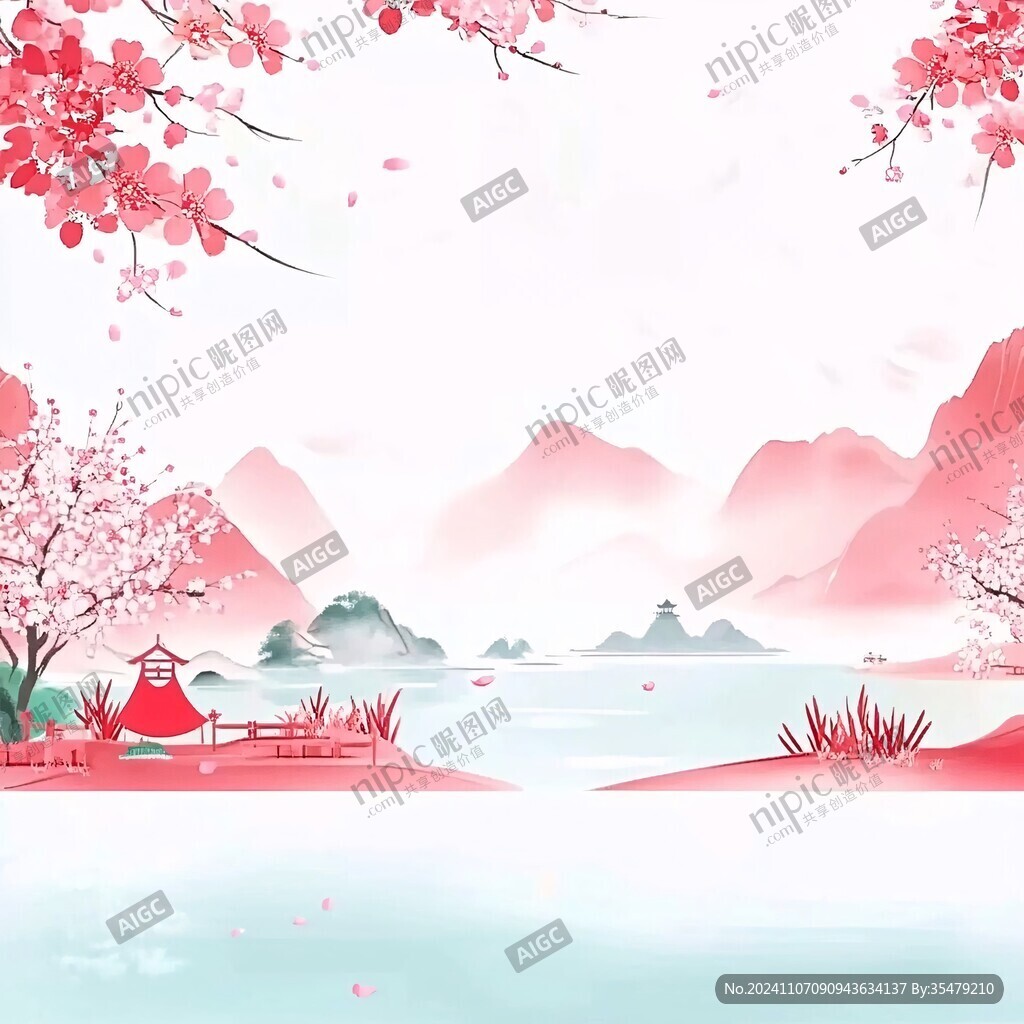 桃花源记古风山水插画