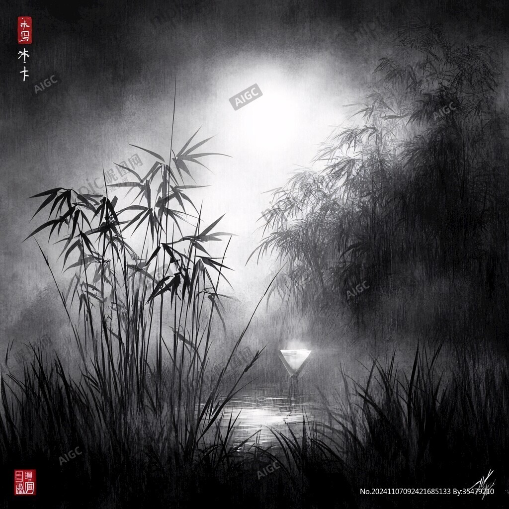 月下吹笛芦苇摇荡