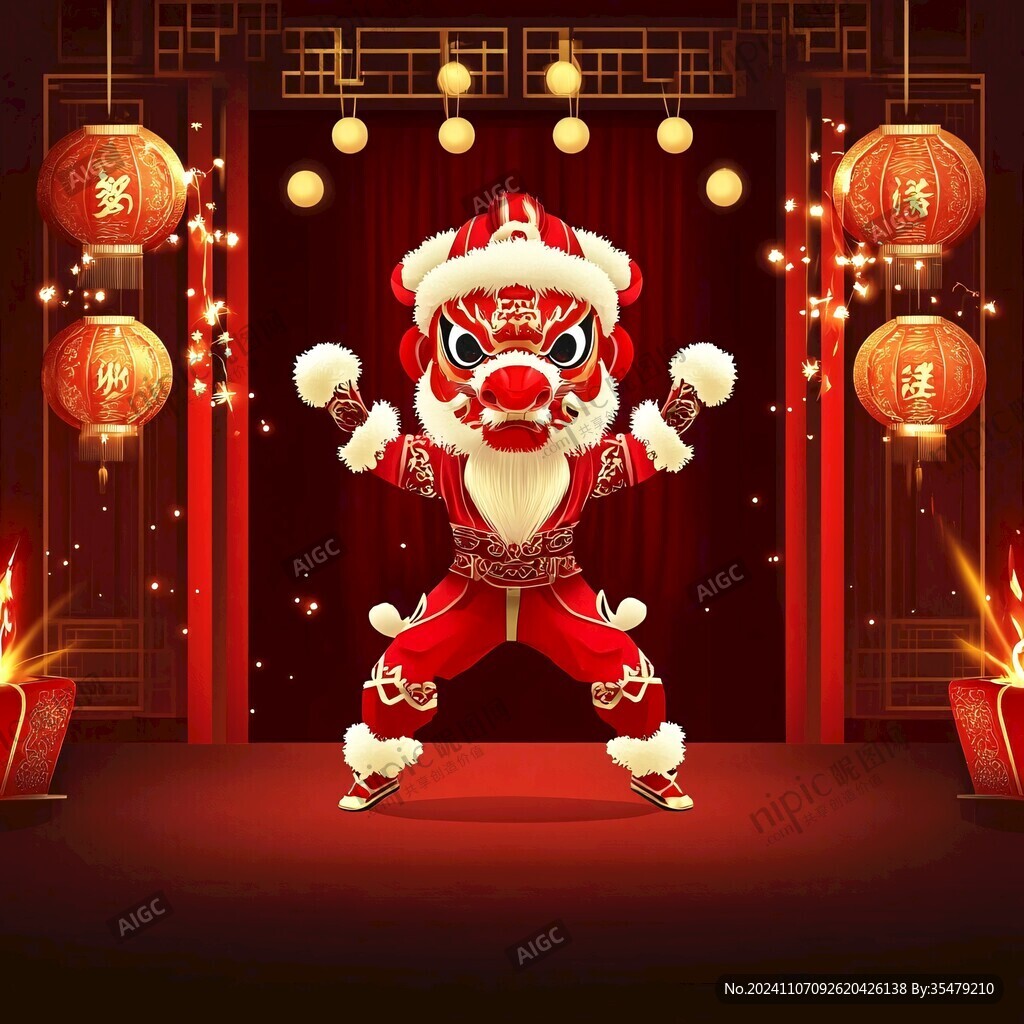 舞狮包装插画