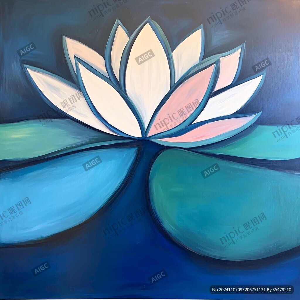手绘莲花无框画