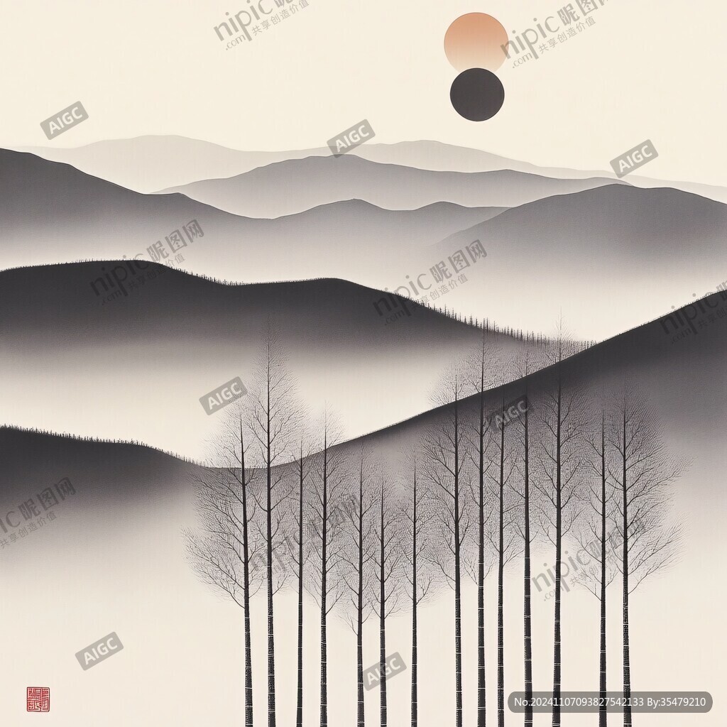 禅意复古山水画