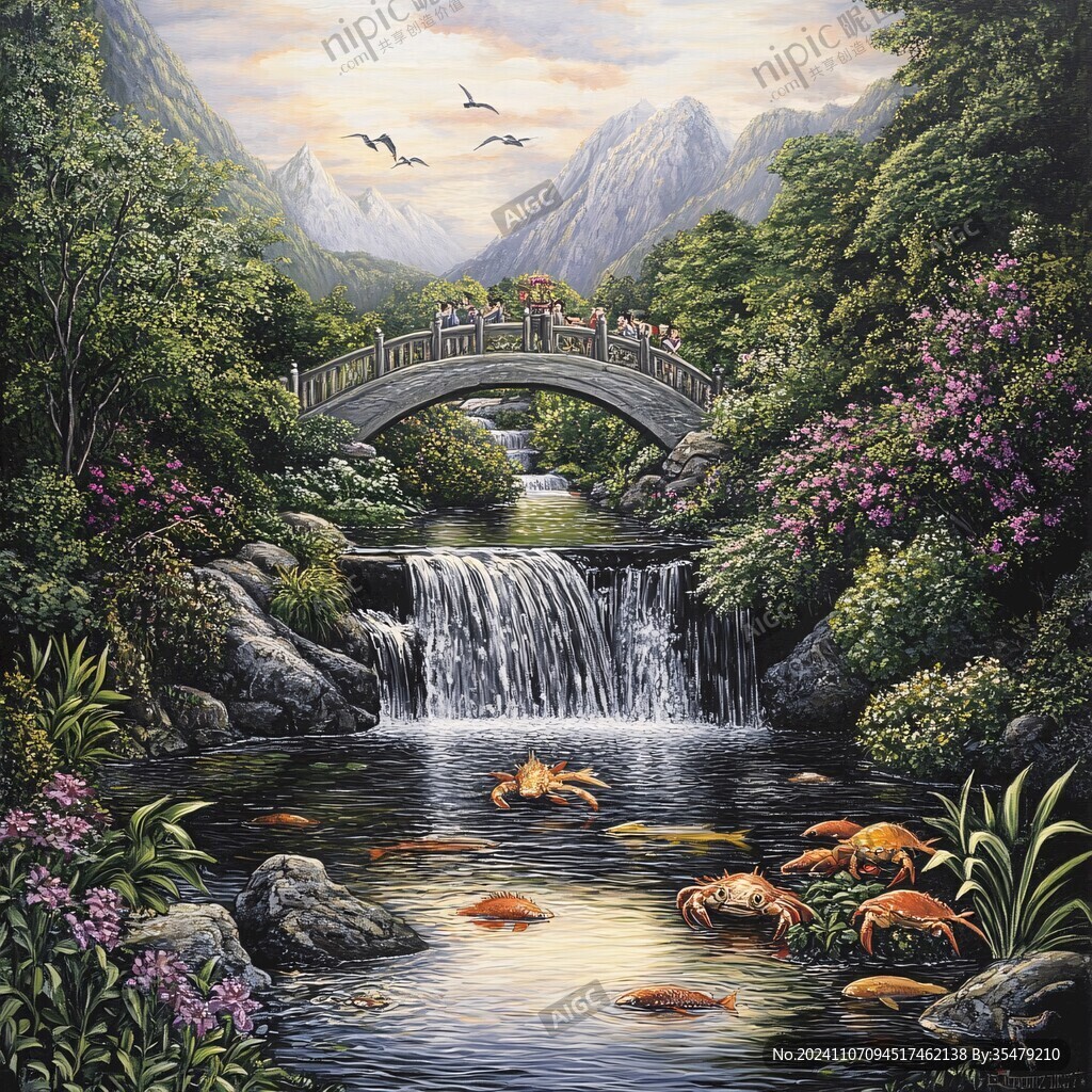 山水画油画手绘风景画