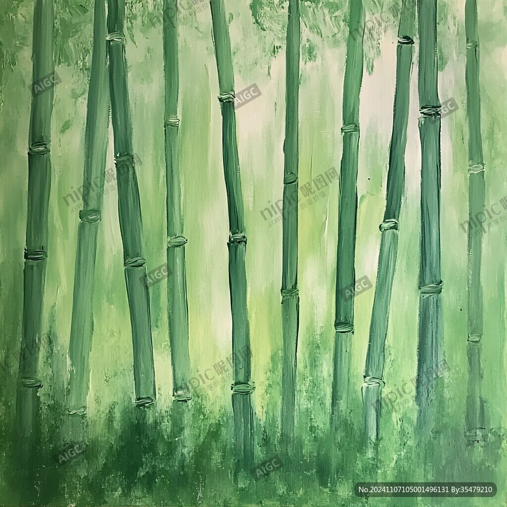 竹林油画