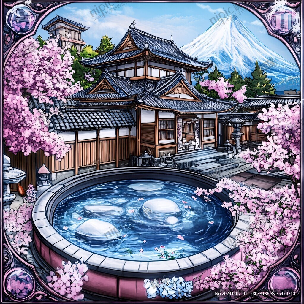 日本樱花庭院建筑
