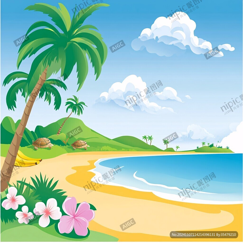 海滩椰树风景
